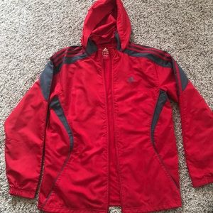 Bright red Adidas wind breaker with pockets!